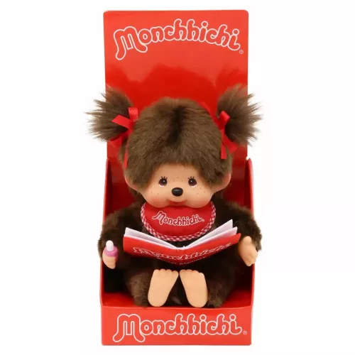 Moncsicsi plüssfigura lány piros barna fotóalbummal 20 cm