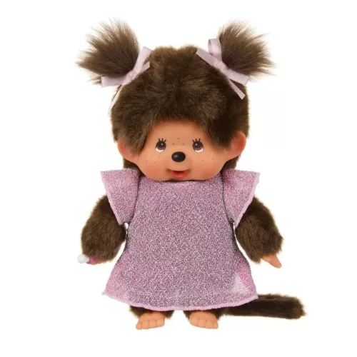 Moncsicsi csillogó ruhás plüss figura rózsaszín 20 cm