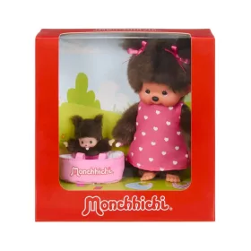Moncsicsi plüss figura kisággyal és babával 20 cm