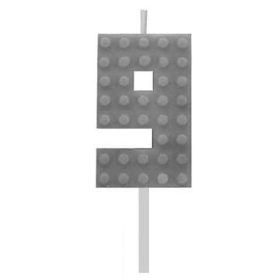 Építőkocka 9-es Grey Blocks tortagyertya, számgyertya