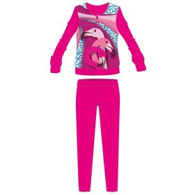   Flamingó téli pamut gyerek pizsama - interlock pizsama - virág mintával - pink - 110