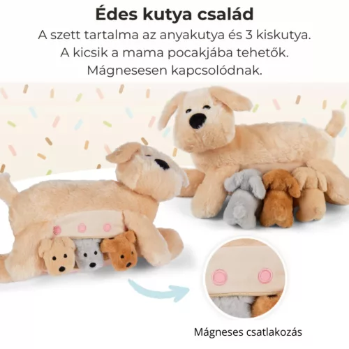 Mama kutya és kölykei plüss szett világosbarna Mamanimals