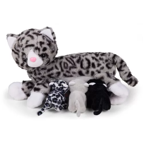 Mama cica és kölykei plüss szett szürke Mamanimals