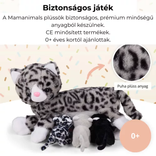 Mama cica és kölykei plüss szett szürke Mamanimals