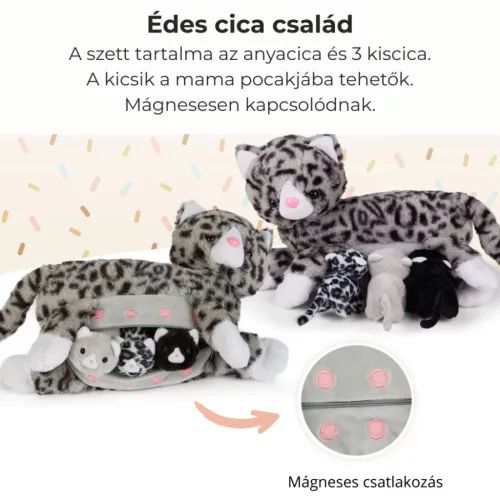 Mama cica és kölykei plüss szett szürke Mamanimals