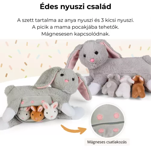 Mama nyuszi és kölykei plüss szett szürke Mamanimals