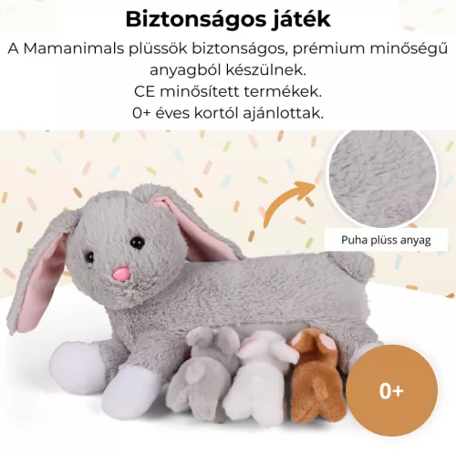 Mama nyuszi és kölykei plüss szett szürke Mamanimals