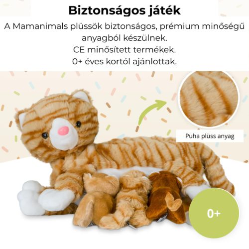 Mama cica és kölykei plüss szett narancssárga Mamanimals