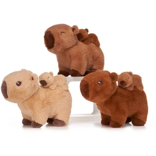 Capybara plüssfigura álló kisbabával 25 cm - Vajszínű