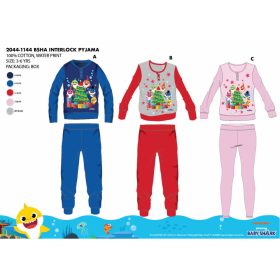   Téli vastag pamut gyerek pizsama - flanel pizsama - Baby Shark - világosrózsaszín - 104