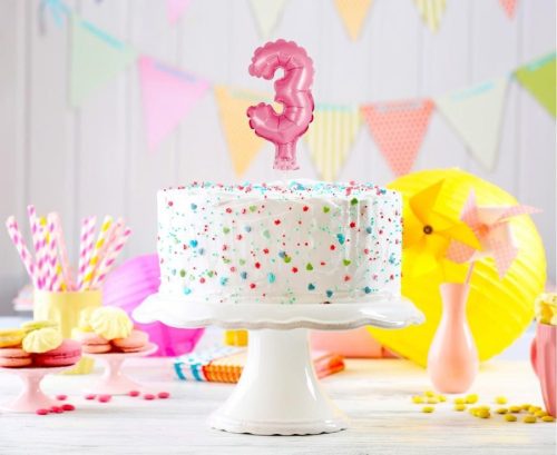 Rózsaszín 3-as Pink szám fólia lufi tortára 13 cm