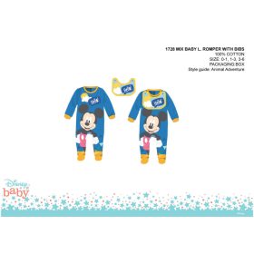   Disney Mickey egér baba rugdalózó előkével - középkék - 1-3 hónapos babának