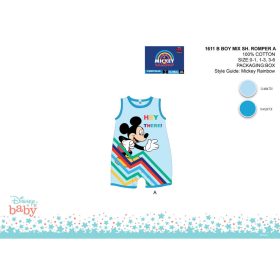  Disney Mickey egér nyári ujjatlan baba rugdalózó - Hey There felirattal - világoskék-világoskék - 0-1 hónapos babának