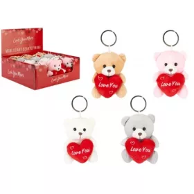 Teddy Bear With Heart Love you More plüss kulcstartó 10 cm