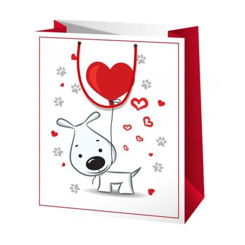 Ajándéktasak - kiskutya szivecskével - közepes méret