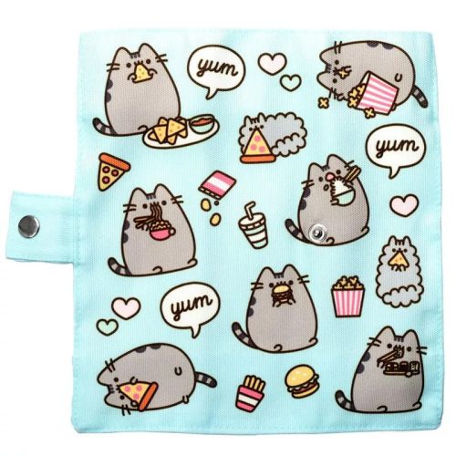 Pusheen cica evőeszköz szett bambuszból vászon tartóban - 6 db-os