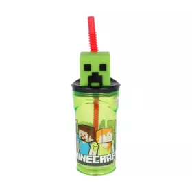   Minecraft műanyag palack szívószállal és 3D figurával a tetején 360ML