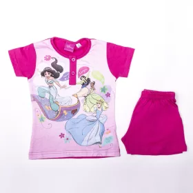   Rövid ujjú pamut gyerek pizsama - Disney Hercegnők - pink - 98