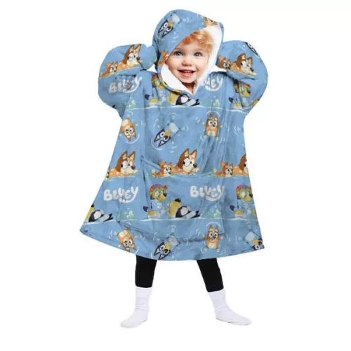 Bluey Seaside belebújós plüss polár takaró, poncsó 3-6 év