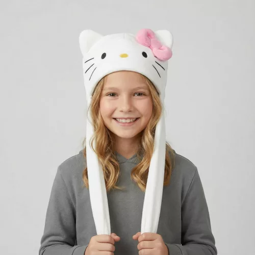 Hello Kitty White gyerek sapka mozgatható fülekkel