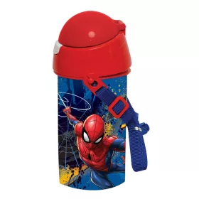   Pókember Dark műanyag szívószálas kulacs akasztóval 500 ml
