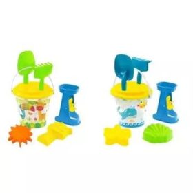   Homokozókészlet mini vízimalommal, 7 részes - Sárga szitával