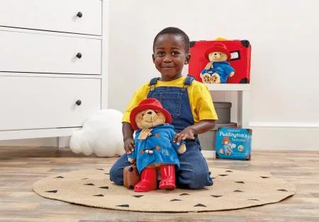 Paddington Bear Nagy klasszikus plüssfigura csizmával és bőrönddel 35 cm