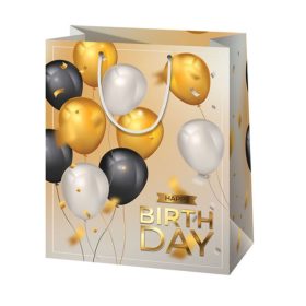   Ajándéktasak - Happy Birthday! - stílusos lufikkal - közepes méret