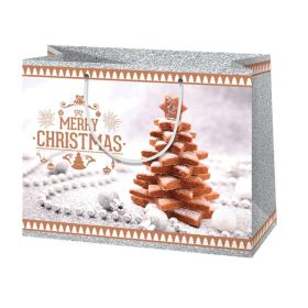   Ajándéktasak - Merry Christmas - meghitt ezüst és barna színek - nagy méret