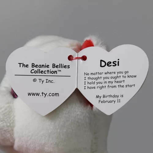 Ty Beanie Bellies plüss figura DESI, 15 cm - fehér medve szívvel
