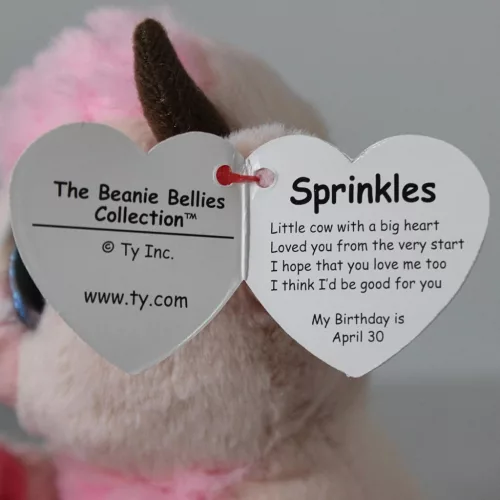 Ty Beanie Bellies plüss figura SPRINKLES, 15 cm - tehén szívvel